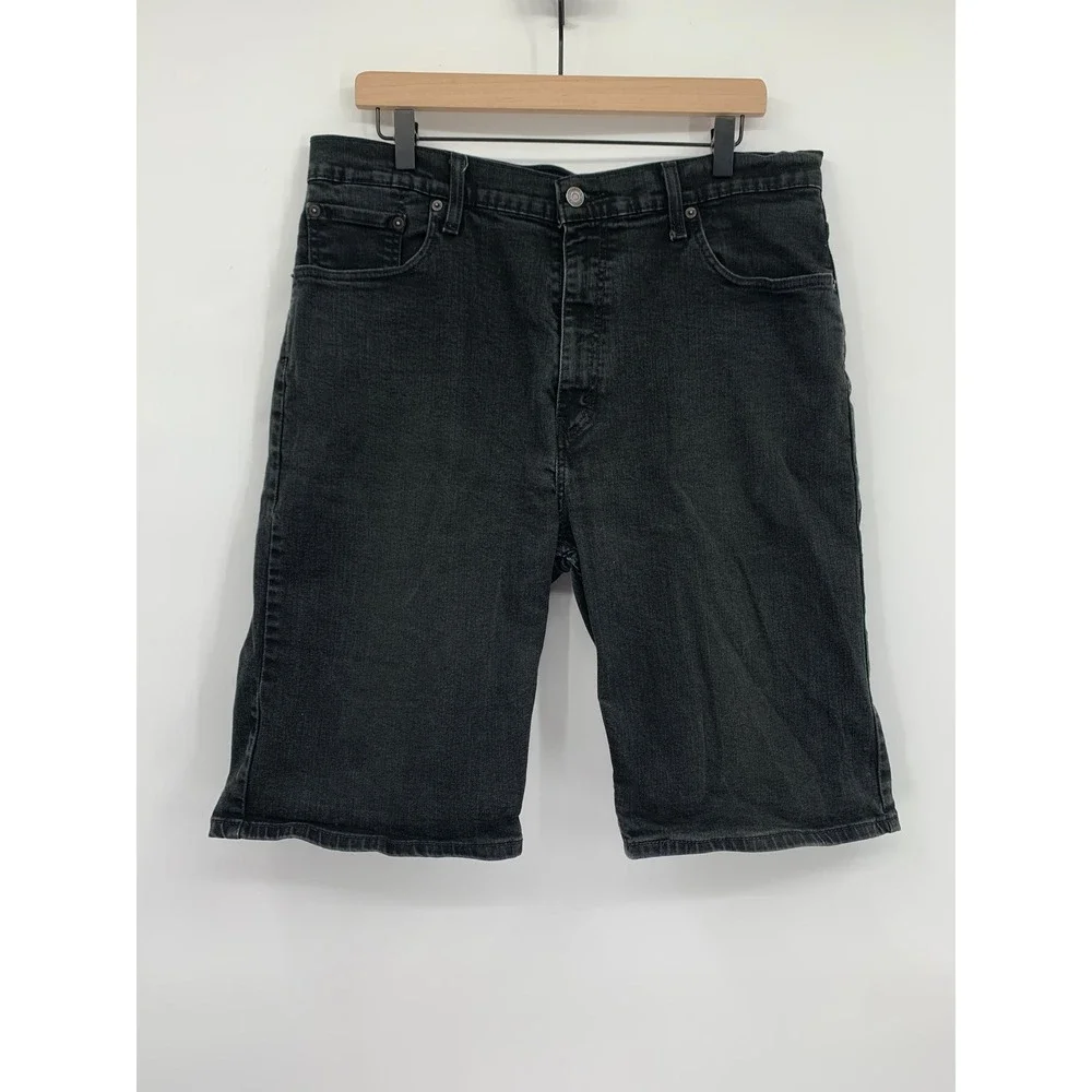 Levis 569 Shorts Mens 36 Black Loose Straight Fade Denim Jorts 12